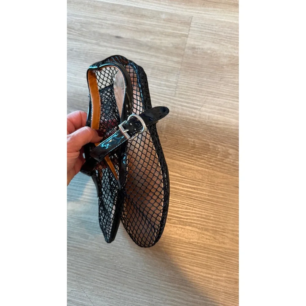 Mucccute Black Mesh Mary Jane Flats Patent Trim Buckle Strap Shoes Size 6
